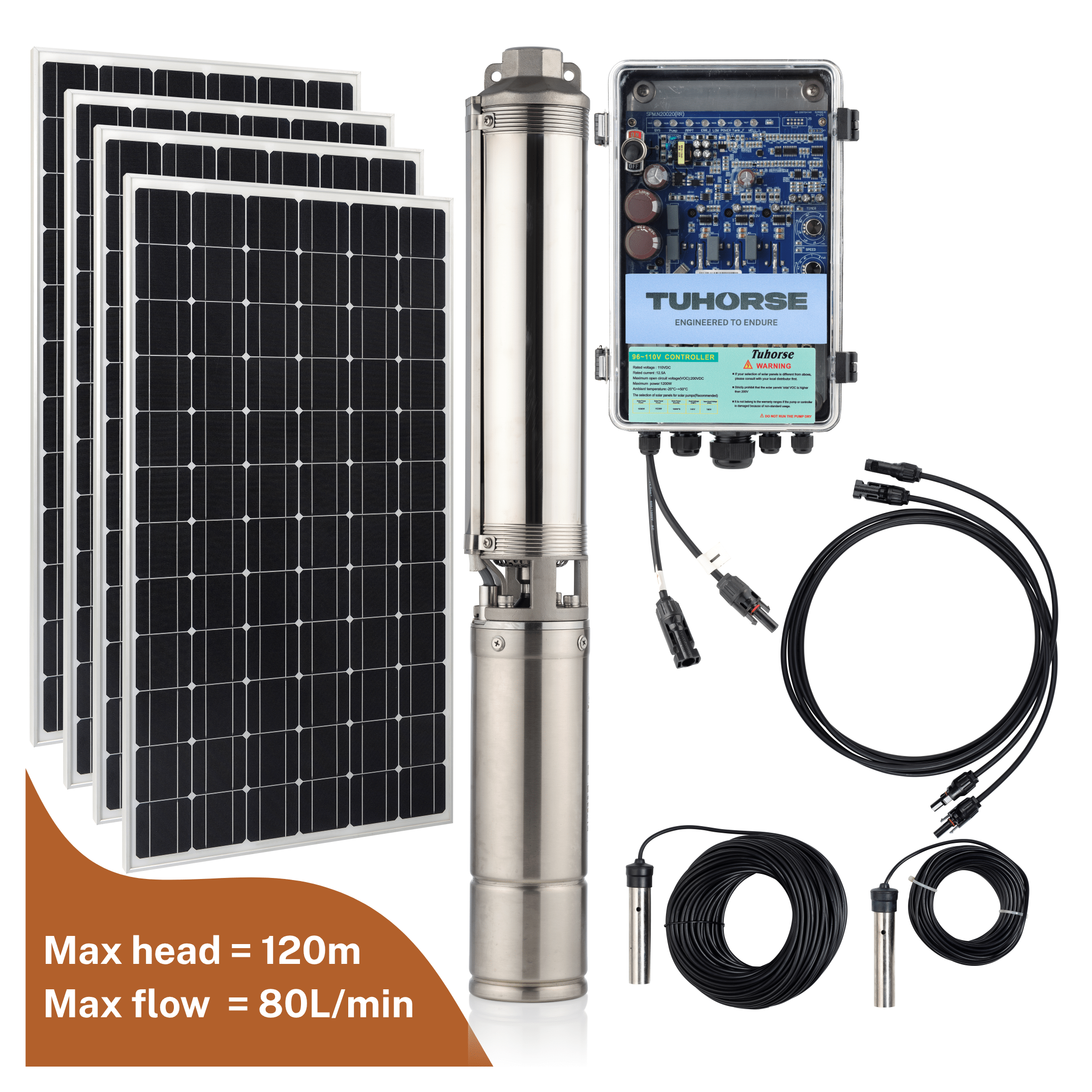 4S1000C - 40/1600 Submersible Centrifugal Solar Pump Package - Tuhorse Australia
